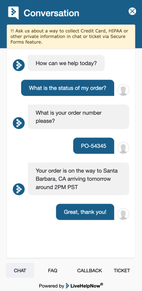 Embedded chat widget: bot conversation