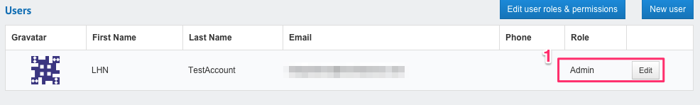 Select the User ID and the Admin Role and click Edit (1).
